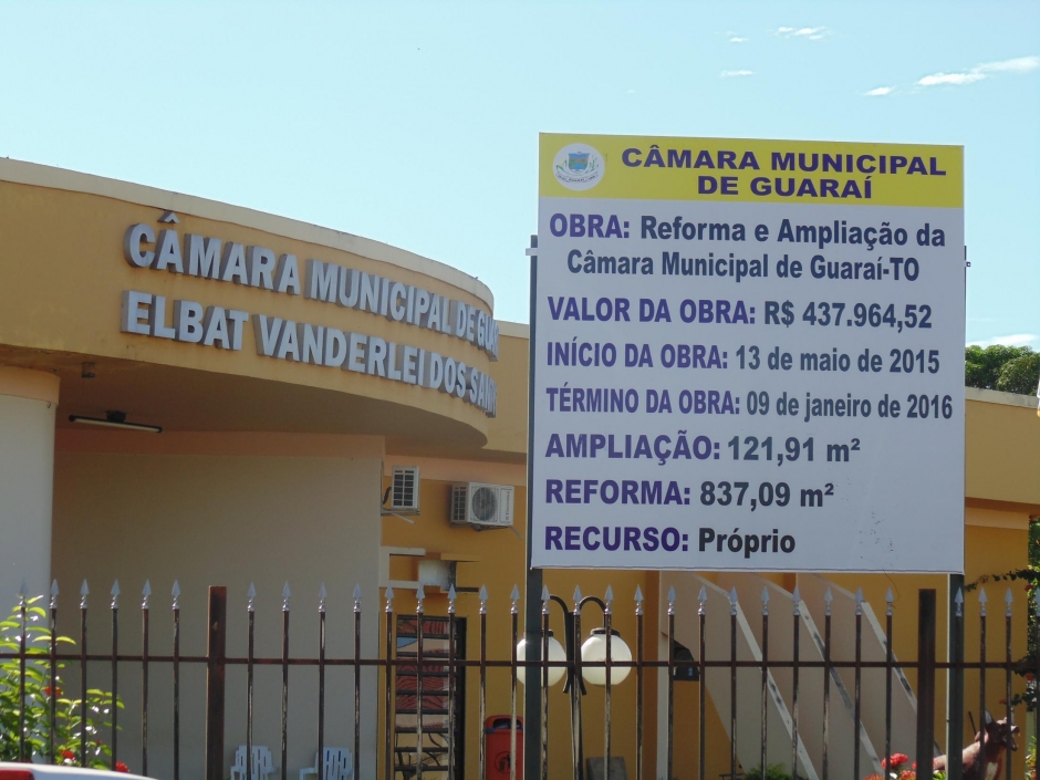 Câmara de Guaraí irá investir em reforma e ampliação do prédio.