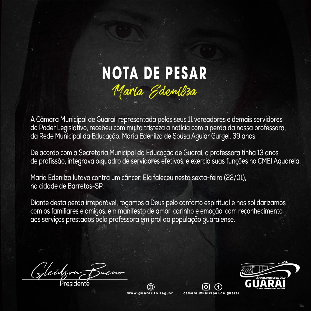 NOTA DE PESAR  -  Maria Edenilza de Sousa Aguiar Gurgel